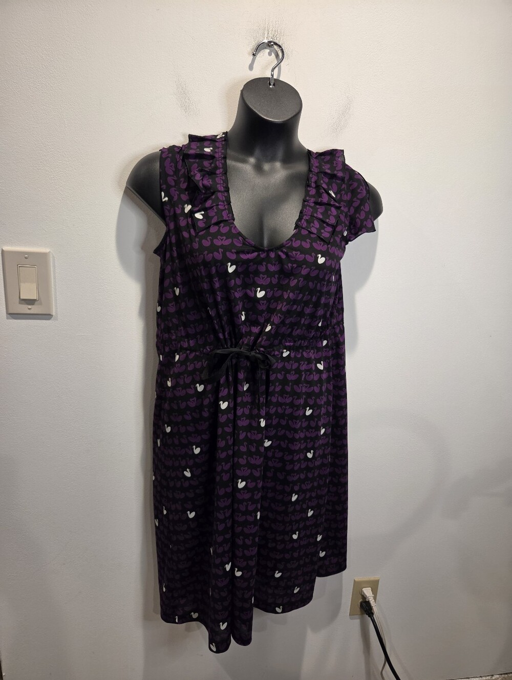 Sonia Rykiel Size 20  Semi Sheer Purple  Whimsical Swan Print Dress